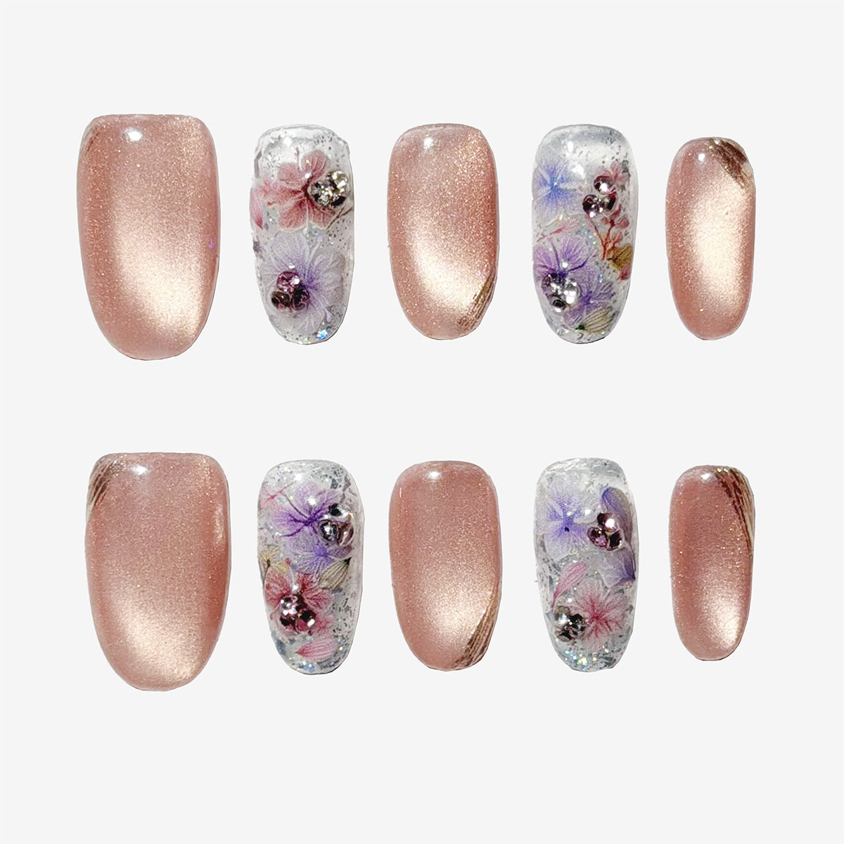 Ethereal Glazed Floral Almond Press-On Nails | Salon-Pro 10PCS
