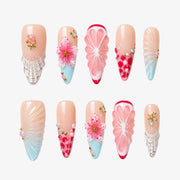 Whimsical Mermaid Blossom & Starfish Stiletto Press On Nails | 10PCS