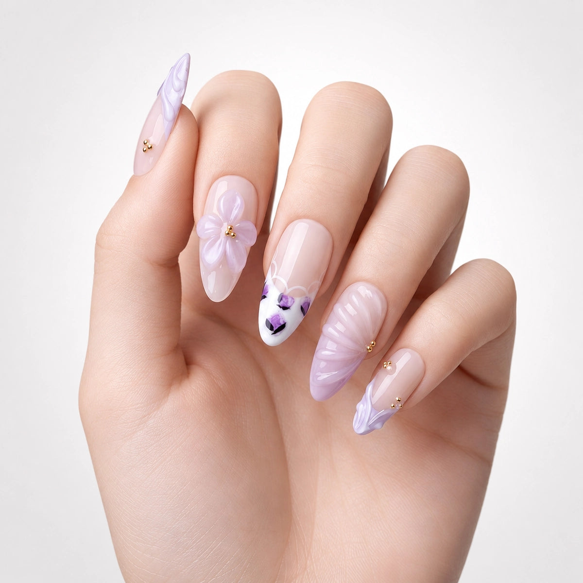 Fairycore Pastel Purple Sculpted Bloom Press On Nails | 10PCS