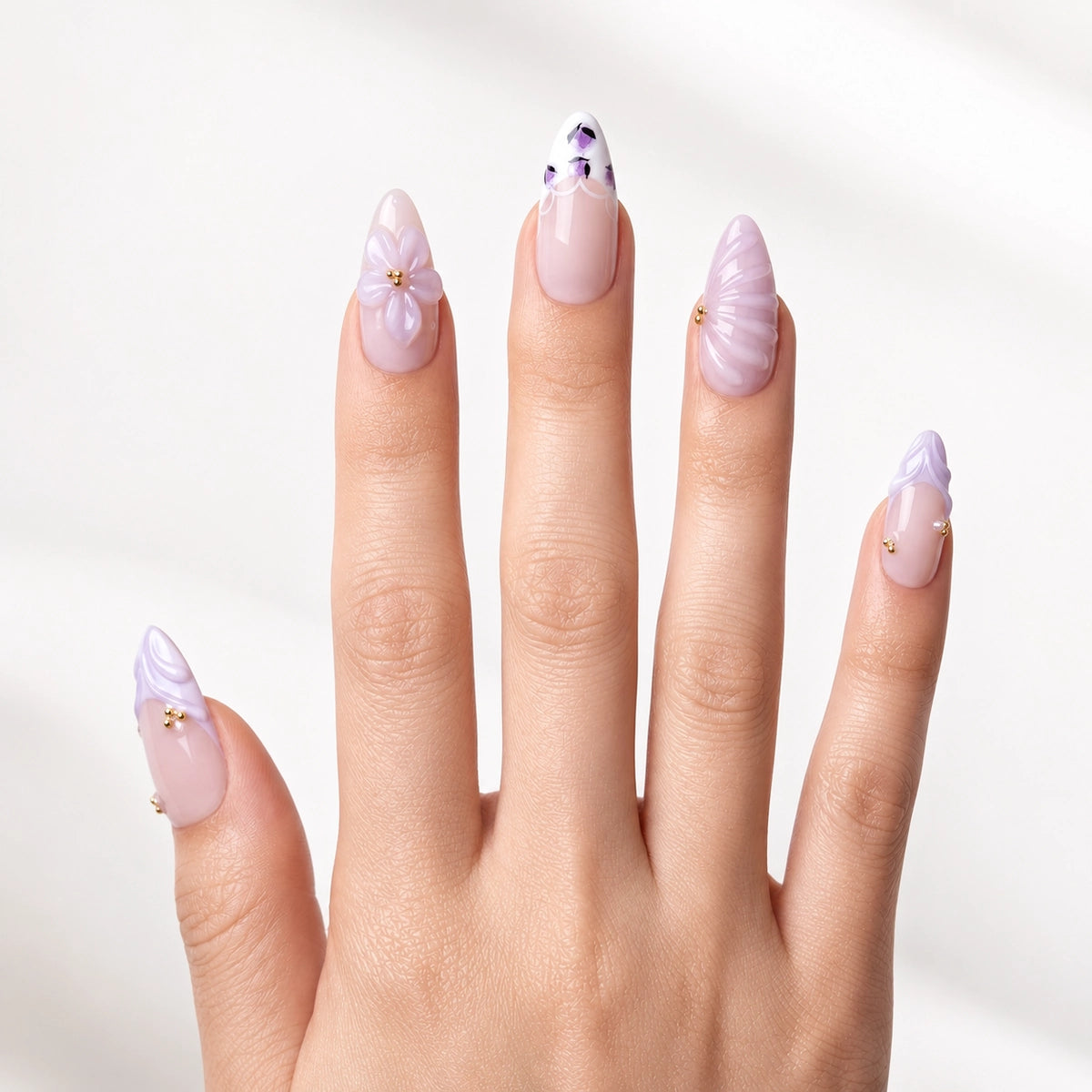 Fairycore Pastel Purple Sculpted Bloom Press On Nails | 10PCS