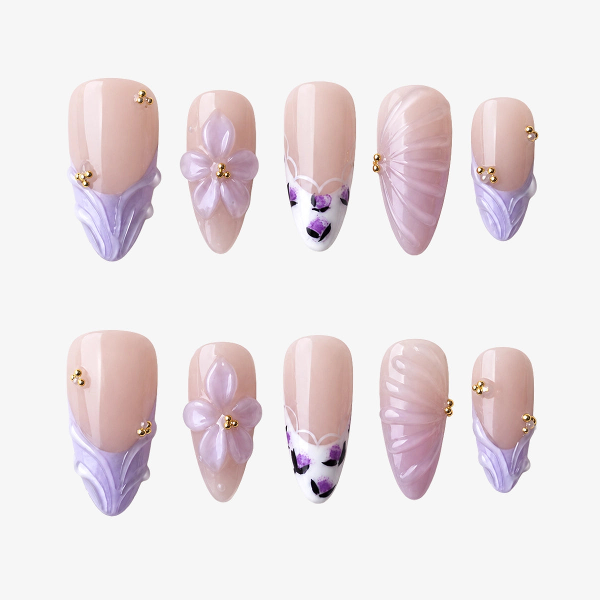 Fairycore Pastel Purple Sculpted Bloom Press On Nails | 10PCS