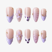 Fairycore Pastel Purple Sculpted Bloom Press On Nails | 10PCS