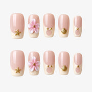 Cream French & Gold Starfish Beach Vibe Press On Nails | 10PCS