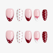 Sweet Coquette Cherry Red Bow & Polka Dot Press On Nails | 10PCS