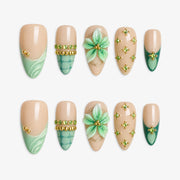 Luxurious Emerald Gem & Textured Scale Artisan Press On Nails | 10PCS