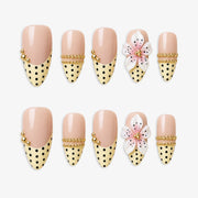 Sweetheart Spotted French & Embossed Blossom Press On Nails | 10PCS