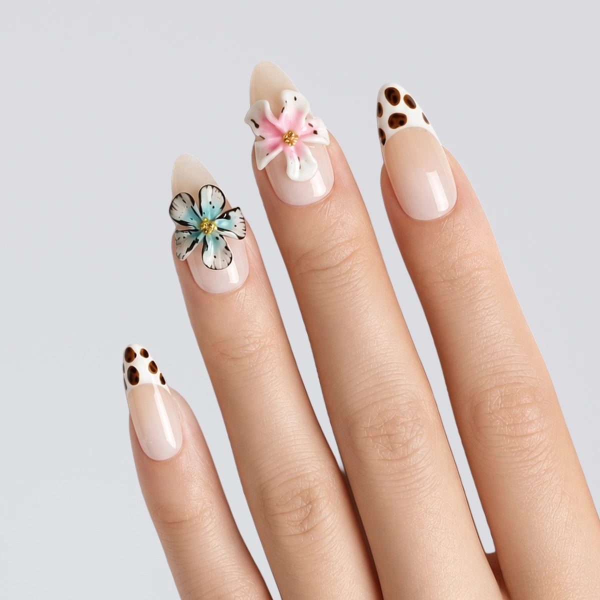 Wild Leopard French & Sculpted Floral Press On Nails | 10PCS