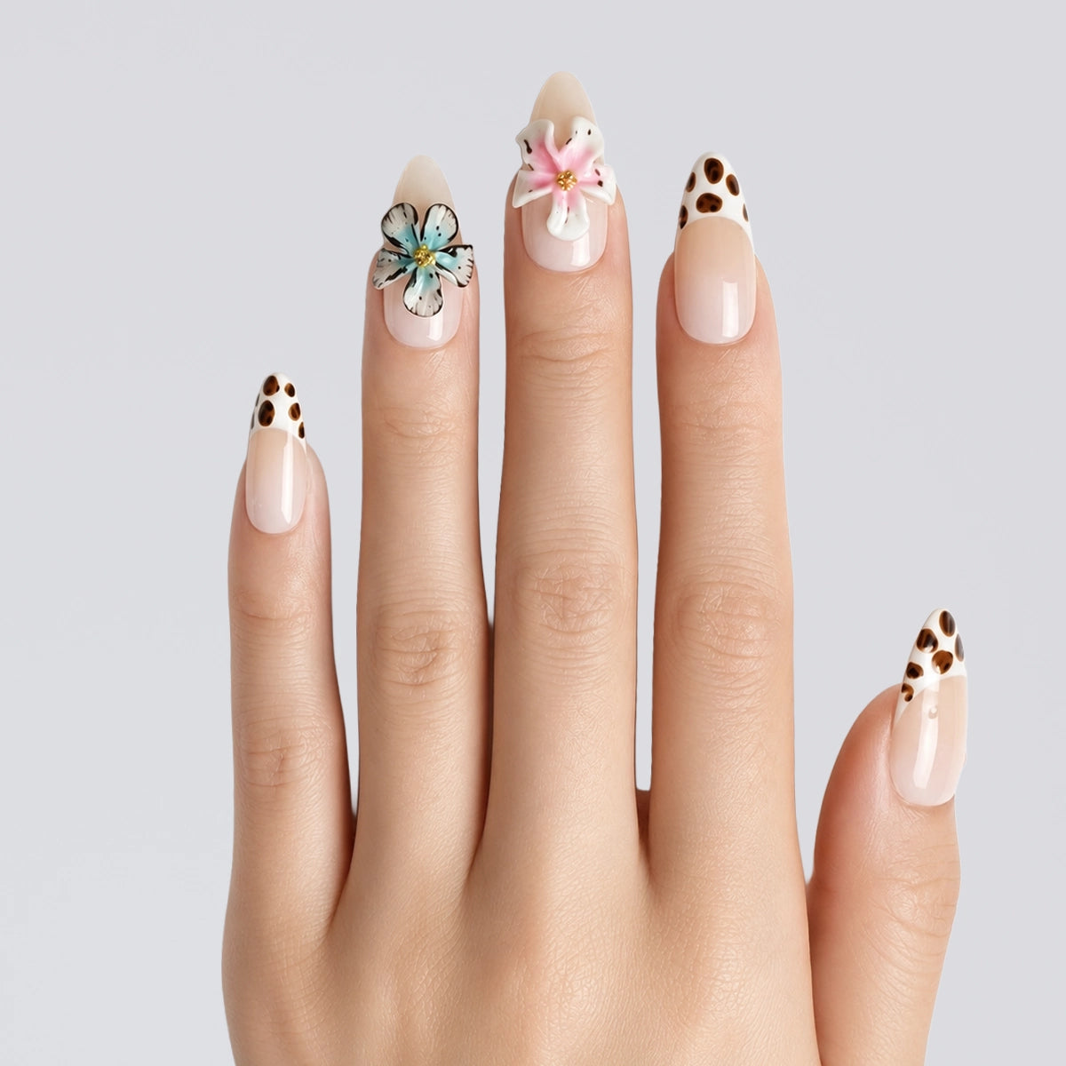 Wild Leopard French & Sculpted Floral Press On Nails | 10PCS