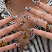 Minimalist Grey Cat Eye & Black Dot Almond Press On Nails 24PCS