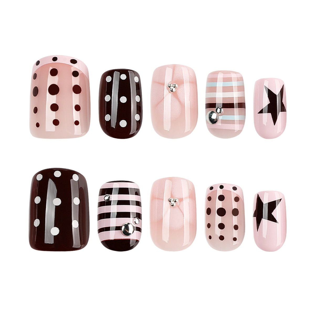 Blush Noir Star Squoval Press On Nails 24PCS