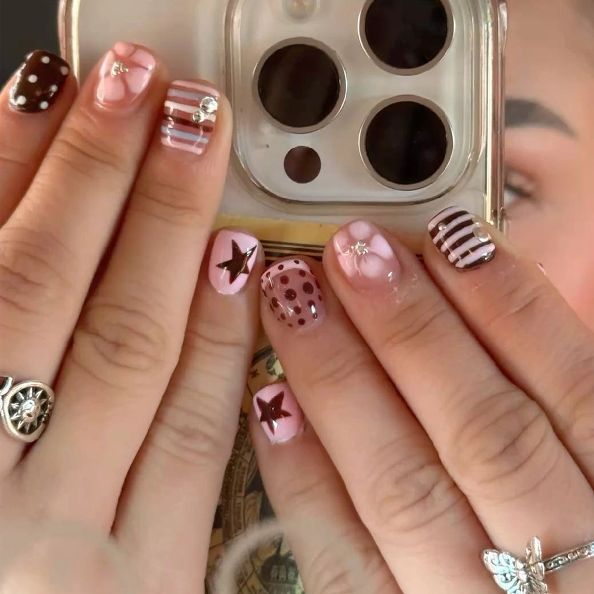 Blush Noir Star Squoval Press On Nails 24PCS