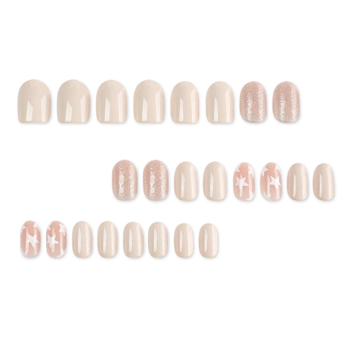 Blush Stardust Round Press On Nails 24PCS