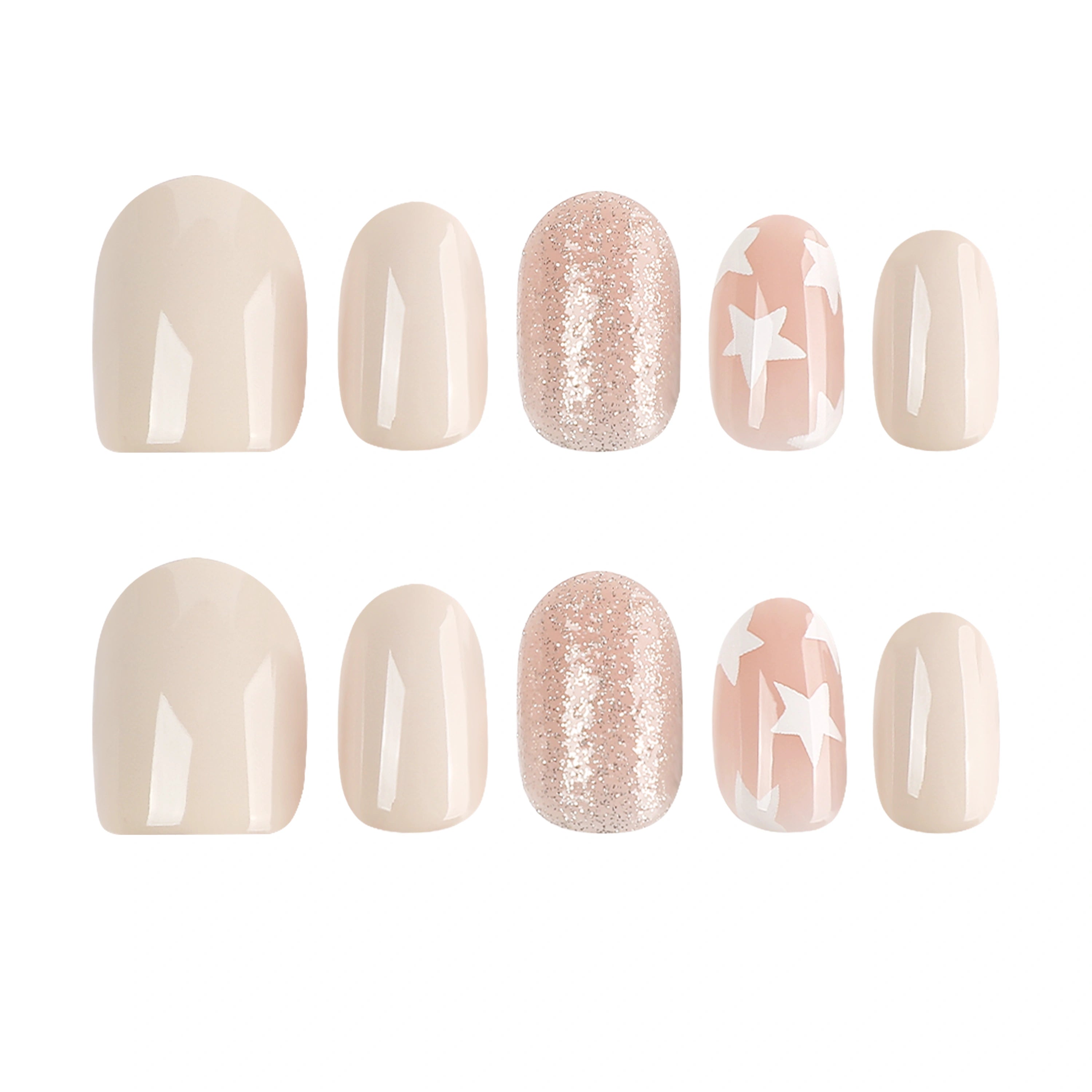 Blush Stardust Round Press On Nails 24PCS