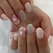 Blush Stardust Round Press On Nails 24PCS