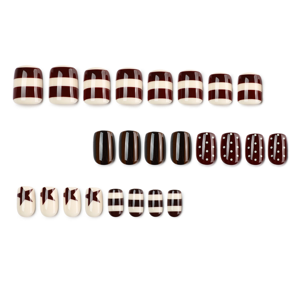 Burgundy Plaid Star Squoval Press On Nails 24PCS