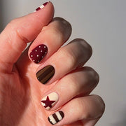 Burgundy Plaid Star Squoval Press On Nails 24PCS
