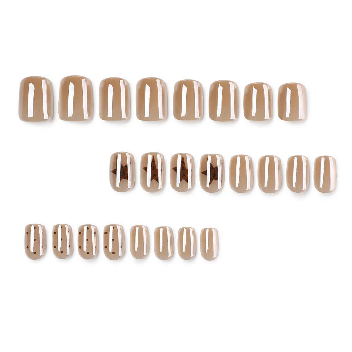 Mocha Star Stripe Squoval Press On Nails 24PCS
