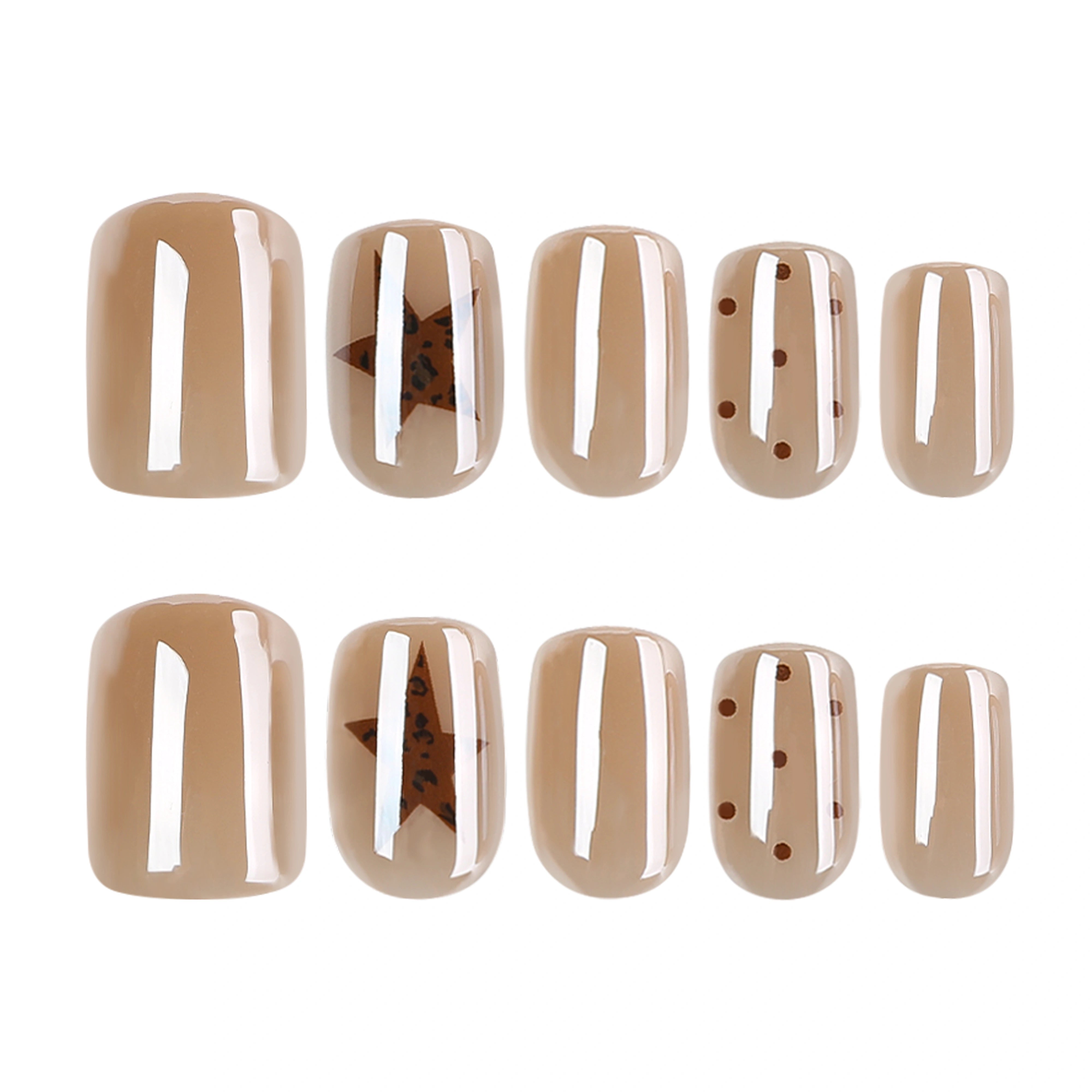Mocha Star Stripe Squoval Press On Nails 24PCS