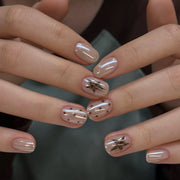 Mocha Star Stripe Squoval Press On Nails 24PCS