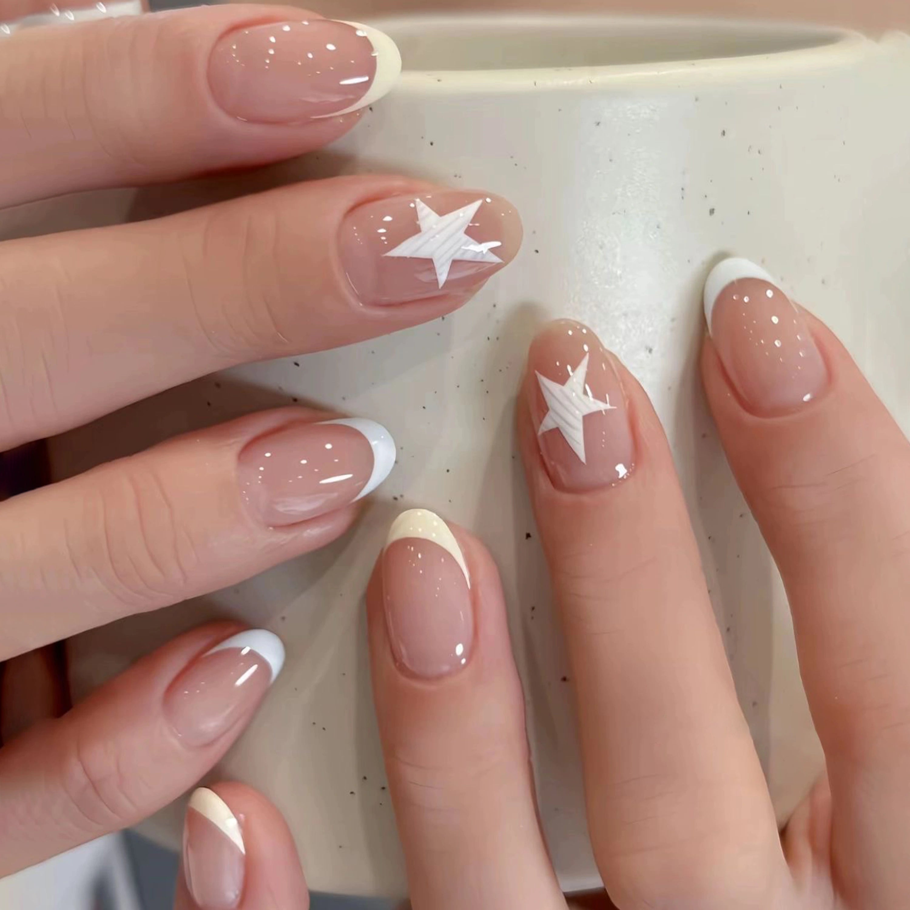 Nude Star French Round Press On Nails 24PCS