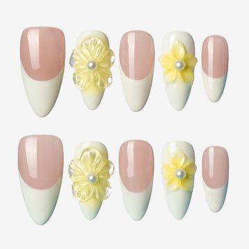 Sunny Daisy Almond Press-On Nails