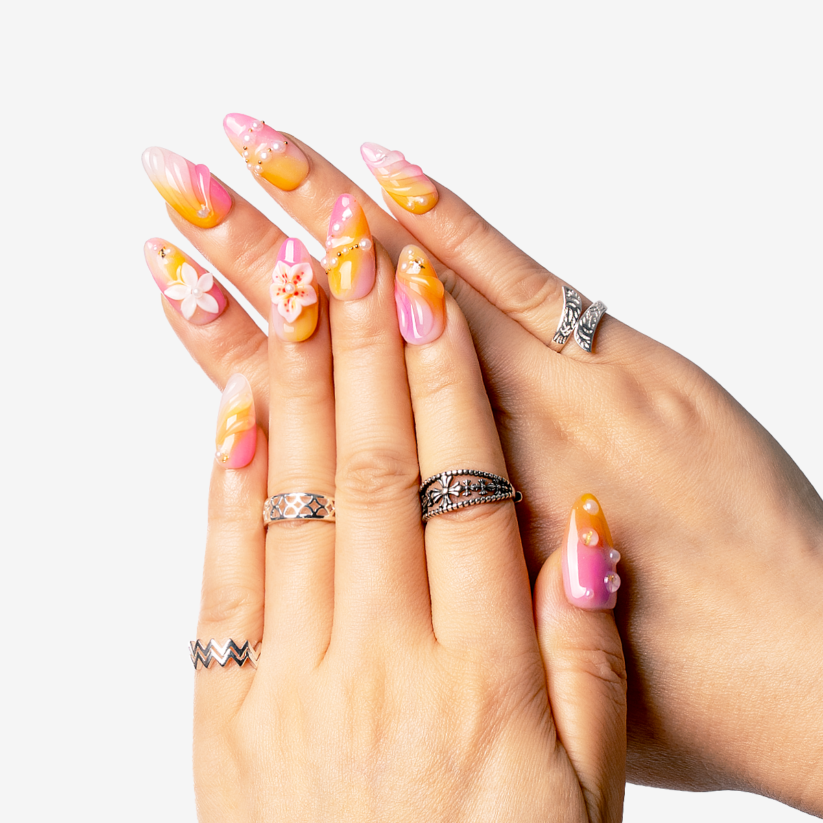 Tropical Bloom Almond Press-On Nails