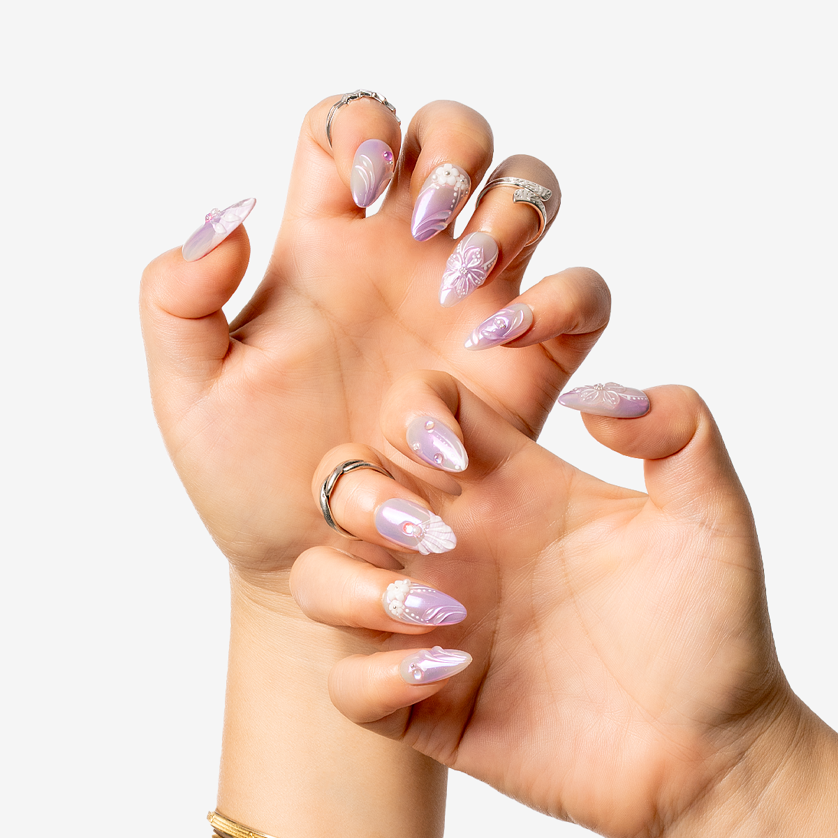 Lavender Pearl Fantasy – Almond Press-On Nails