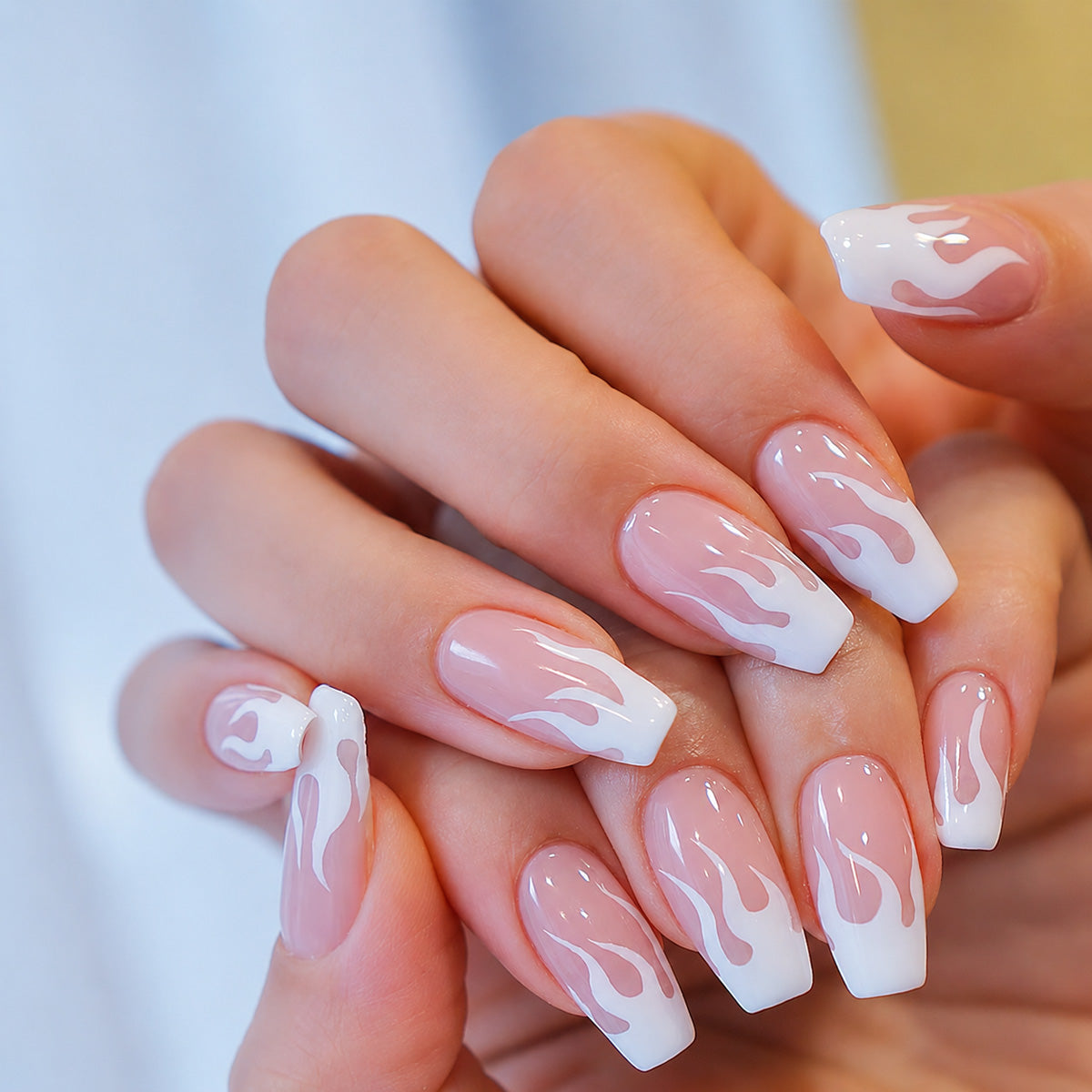Cool Pink Flame Short Ballerina Press On Nails 24PCS
