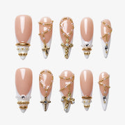 Ornate Baroque Cross & Pearl Stiletto Press On Nails | 10PCS