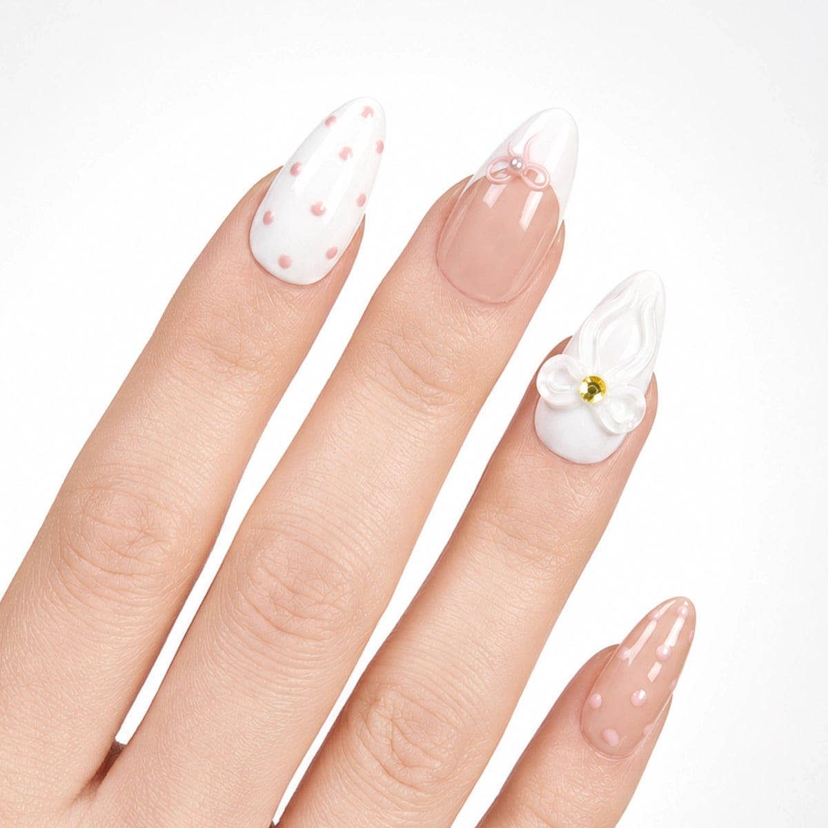 Girly Balletcore Bowknot & White French Press On Nails | 10PCS